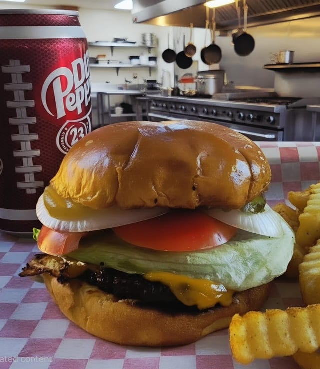 The LA Chesse Burger Combo- Fries and Pepsi.