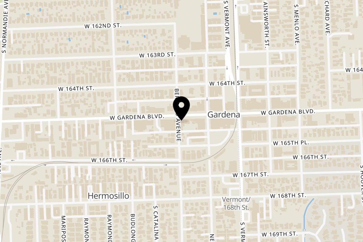 Map showing the location of The LA Pit on 1060 W Gardena Blvd in Gardena